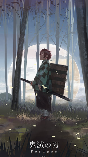 Tanjiro's Moonlit Path — Demon Slayer , Tanjiro Kamado, Anime, Demon Slayer: Kimetsu no Yaiba HD phone wallpaper