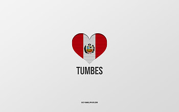 I Love Tumbes, Peruvian cities, Day of Tumbes, gray background, Peru, Tumbes, Peruvian flag heart, favorite cities, Love Tumbes HD wallpaper