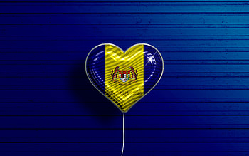 I Love Putrajaya, , realistic balloons, blue wooden background, Day of Putrajaya, malaysian states, flag of Putrajaya, Malaysia, balloon with flag, States of Malaysia, Putrajaya flag, Putrajaya HD wallpaper