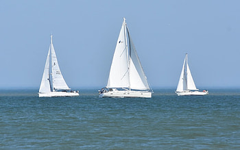 Sailboats, blue, sea, white, sailboat HD wallpaper