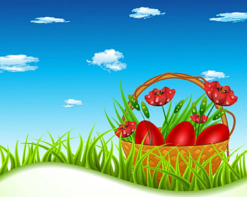 Easter eggs, basket, sky, Easter, eggs HD wallpaper
