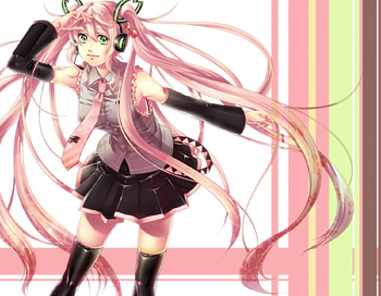 Sakura Miku, ponytails, anime, vocaloid, pink hair, long hair, green eyes HD wallpaper