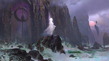 Ghost, sea, sung choi, fantasy, gate, girl, luminos, water HD wallpaper
