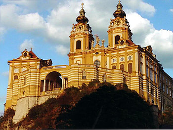 Melk Monastery, Austria, clouds, building, sky, church HD wallpaper