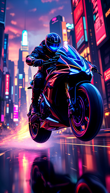 Neon Rider: Dynamic for the Adventurous Spirit, neon, rider, motorcycle, urban, night HD phone wallpaper