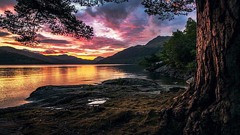 Loch Lomond, Scotland, landscape, clouds, colors, sky, water, rocks, reflections, sunset HD wallpaper