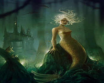 Mermaid And Castle, mermaid, underwater, fish, castle, female HD wallpaper