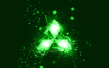 Mitsubishi green logo, , green neon lights, creative, green abstract background, Mitsubishi logo, cars brands, Mitsubishi HD wallpaper
