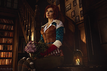Cosplay ~ Triss Merigold, model, triss merigold, cosplay, redhead, girl, kristina borodkina, the witcher, woman HD wallpaper
