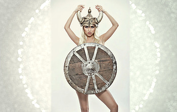 Inna, by cehenot, horns, glitter, girl, singer, armor, woman, viking, music, edward aninaru, , hat HD wallpaper
