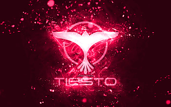Tiesto pink logo, , Dutch DJs, pink neon lights, creative, pink abstract background, DJ Tiesto logo, Tijs Michiel Verwest, Tiesto logo, music stars, DJ Tiesto HD wallpaper
