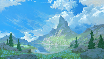 Celestial Crest — Anime (AI Digital Landscape), anime landscape, landscape, Digital Art, AI Art, Anime HD wallpaper