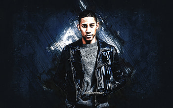 Keiynan Lonsdale, Australian actor, blue stone background, grunge art, Keiynan Lonsdale art, popular actors HD wallpaper