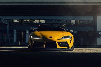 Supra DT Yellow Vossen Bagged, toyota-supra, toyota, cars HD wallpaper