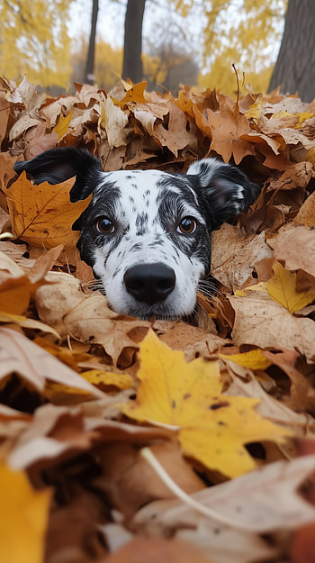 Autumn Adventures: Dog in a Leaf Pile , dog, Autumn, leaf, nature HD phone wallpaper