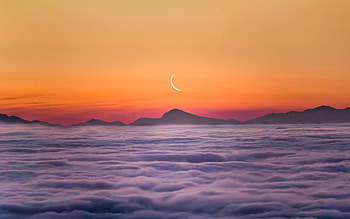 Sea Of Clouds Under The Moon, moon, clouds, nature HD wallpaper