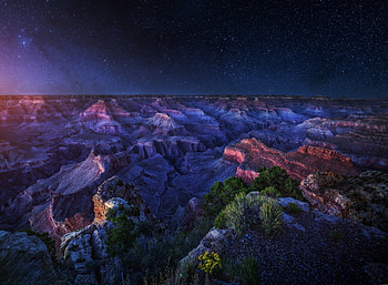 Night, canyon, aerial view, nature, landscape HD wallpaper