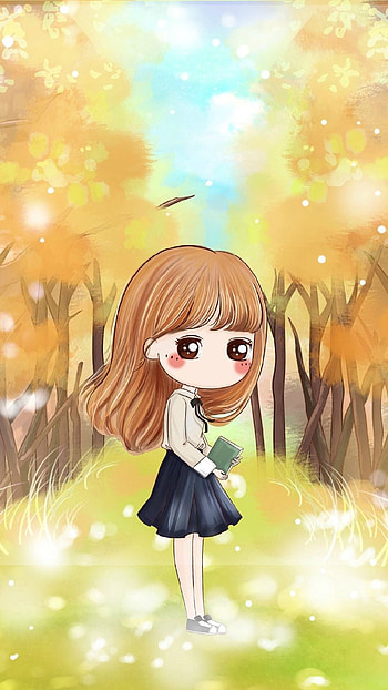 Cute Cartoon Girl, Nature HD phone wallpaper