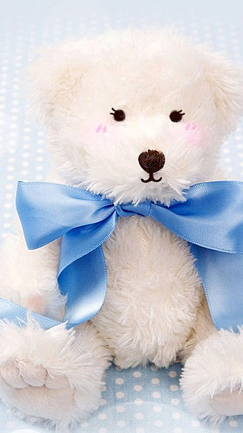 Cute Teddy Bear, Blue, Ribbon Bow HD phone wallpaper