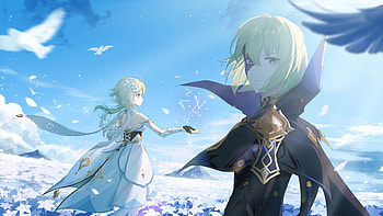 Lumine & Dainsleif: Epic Genshin Impact Skyward Duel, Lumine (Genshin Impact), Genshin Impact, Dainsleif (Genshin Impact) HD wallpaper