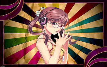 Sweet Girl, sexy, ribbon, hot, cute, girl, long hair, anime girl, anime, abstract, glasses, brown hair, head, female HD wallpaper