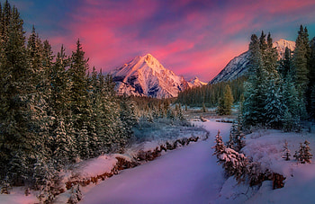 Winter sunset, winter, snow, sky, beautiful, peak, sunset, mountain HD wallpaper