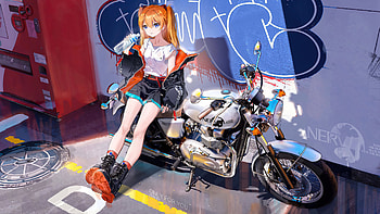 Asuka Langley Soryu As Biker , neon-genesis-evangelion, asuka-langley-soryu, anime-girl, anime HD wallpaper
