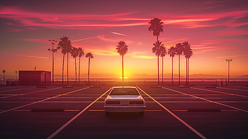 Retro Ride Car Glowing Under A Synthwave Sunset, retro, cars, synthwave, sunset, artist, artwork, digital-art HD wallpaper