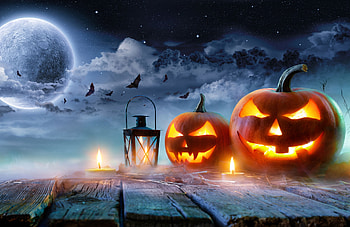 Happy Halloween, halloween, night, moon, luna, pumpkin, lantern, orange HD wallpaper