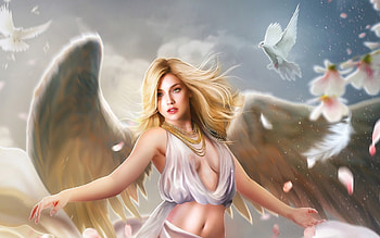 Fantasy girl, Frumusete, Wings, Dove, Angel, Bird HD wallpaper
