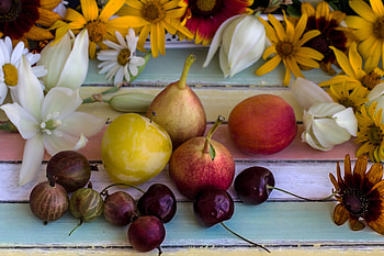 Fruits, Flowers, Food, Gooseberry, Pear HD wallpaper