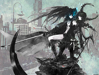 BRS & Dead Master, sword, blue eyes, horns, ova, brs, sycthe, anime, dead master, game, mato, kuroi, green eyes HD wallpaper