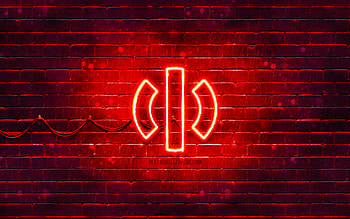 HiPhi red logo, , red brickwall, HiPhi logo, cars brands, HiPhi neon logo, HiPhi HD wallpaper