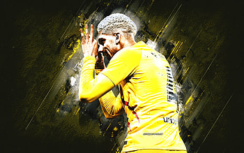 Ronald Araujo, FC Barcelona, Uruguayan football player, yellow stone background, football, La Liga, Spain HD wallpaper