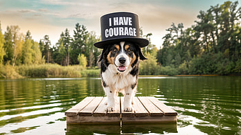 Courageous Canine: Ultra, dog, hat, lake, nature HD wallpaper