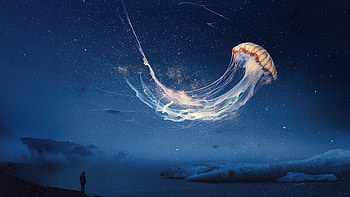 Jellyfish Dream Surreal Night Sky Alone, jellyfish, artist, artwork, digital-art HD wallpaper