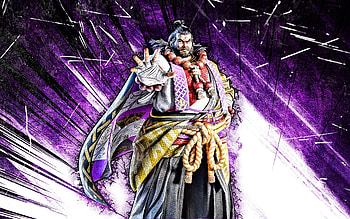 Ganryu, grunge art, warrior, Tekken 7, creative, violet abstract rays, Tekken series, Ganryu Tekken 7, Tekken HD wallpaper