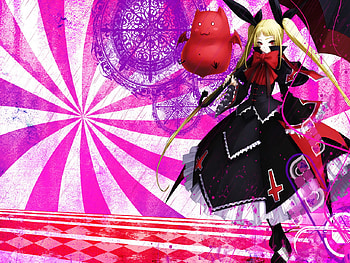 Demon, blond hair, pc, fight, girl, monster, dress, xbox360, pink, ps3, anime, abstract, battle, video games, datk, blazeblue HD wallpaper