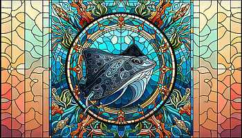 Stunning Stingray Stained Glass Art, stingray, stained glass, fish, Decorative Art, ocean HD wallpaper