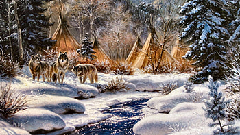 intruders, winter, wolves, indians, snow HD wallpaper