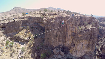 Aerial view, Woman balancing, Canyon crossing, Slackline HD wallpaper