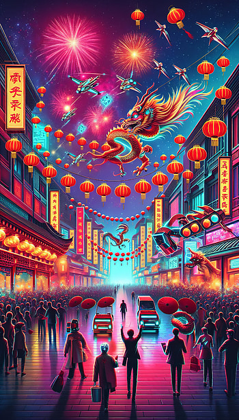 Vibrant Chinese New Year Dragon Celebration, dragon, lantern, fireworks, festival HD phone wallpaper