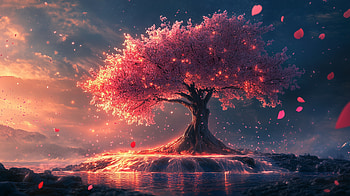 Calm Sakura Dreams: of Cherry Blossoms and Fall Leaves, cherry blossom, sakura, landscape, calm, fall leaves HD wallpaper