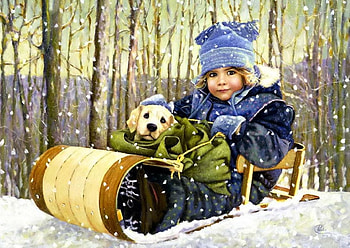 lovely child and dog..., dog, winter, child, snow HD wallpaper
