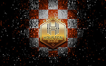 Houston Dash FC, glitter logo, NWSL, orange white checkered background, soccer, american football club, Houston Dash logo, mosaic art, football, Houston Dash HD wallpaper