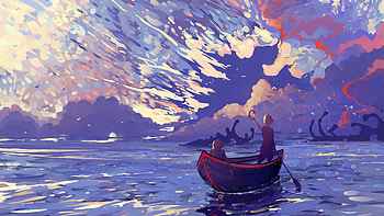 Gold Sea , boat, artist, artwork, digital-art, deviantart HD wallpaper