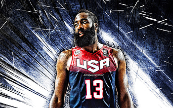 James Harden, grunge art, USA Basketball Mens National Team, basketball, James Edward Harden Jr, US mens national basketball team, blue abstract rays, James Harden HD wallpaper