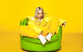 Billie Eilish, pretty singer, yellow outfit, 2020 HD wallpaper