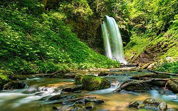 Soerger Waterfall, Soerg, Austria, river, rochs, trees, forest, cascade HD wallpaper
