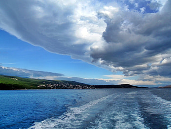 Sky and sea, sea, summer, landscape, clouds, sky, croatia HD wallpaper